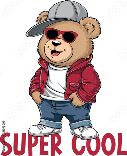 Handsome Teddy Bear Doll With Sunglass In Casual Fashion Style Vector Art