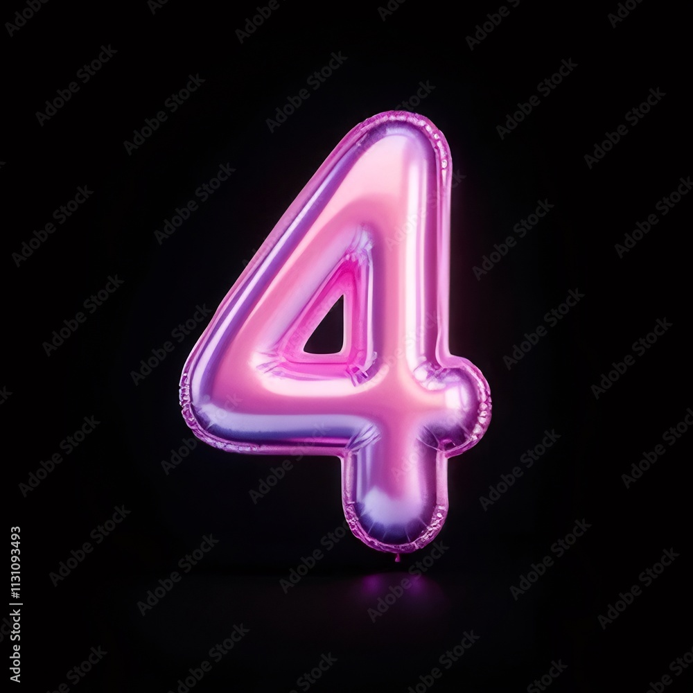 Pink metallic balloon number four, isolated on black background. Pink metallic balloon number four, isolated on black background.