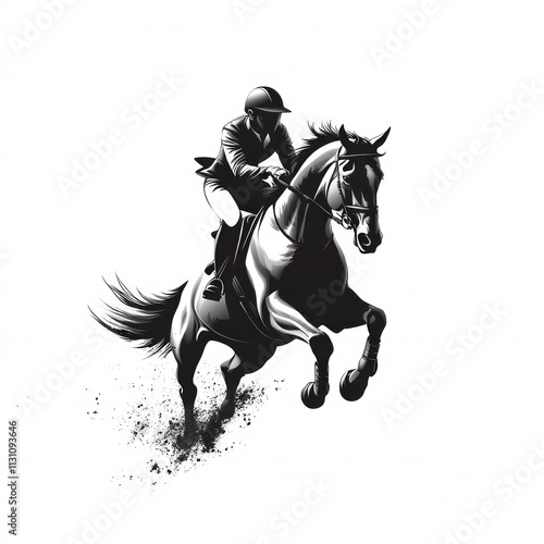 Wallpaper Mural Equestrian rider in mid-jump, monochrome illustration. Torontodigital.ca