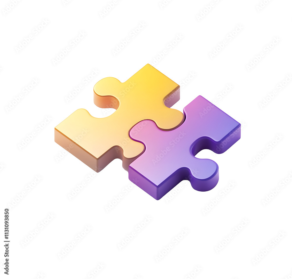 Fototapeta premium Two interlocking puzzle pieces in gradient colors.