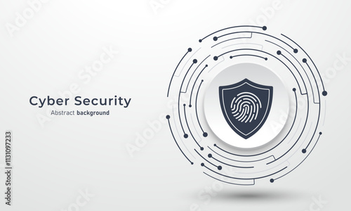 Fingerprint with shield on circuit board. Concept of cybersecurity and network protection. Secure technology and data protect. Abstract background for website and banner. Vector illustration.