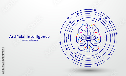 AI electronic brain on circuit board. Concept of Artificial intelligence and automation technology. Abstract background for website and banner. Vector illustration.