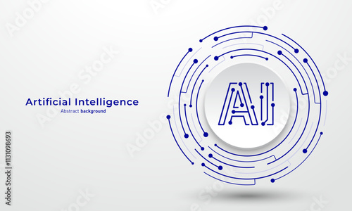 AI icon on circuit board. Concept of Artificial intelligence and automation technology. Abstract background for website and banner. Vector illustration.