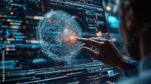 Immersed in Machine Learning: Close-Up of Person Coding a Multi-Layered Neural Network Model