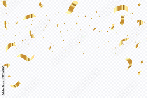 Gold Confetti Falling Against a White Background