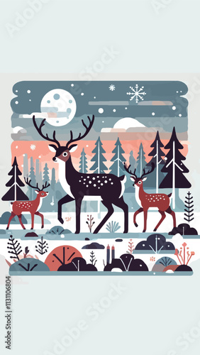 Scenes of deer in wintery forests, adapted to survive the cold season