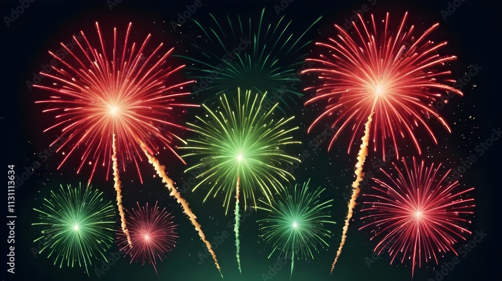 A stunning fireworks display in red and green bursts across a dark blue sky, creating a vibrant and festive celebration. The mood is joyous and perfect for ringing in the New Year.
A stunning fireworks display in red and green bursts across a dark blue sky, creating a vibrant and festive celebration. The mood is joyous and perfect for ringing in the New Year.