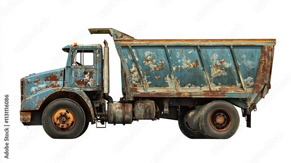 Fototapeta premium Rusty Old Dump Truck Isolated on White Background