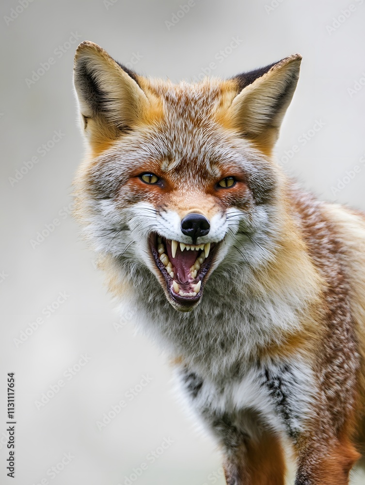 Fototapeta premium Isolated Angry Aggressive Fox Wild Wildlife Animal Portrait white background