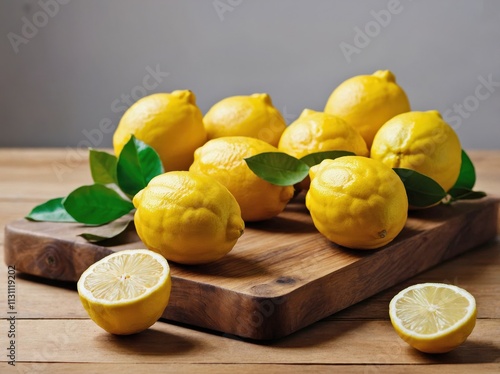 Lemons on a Wooden Board photo