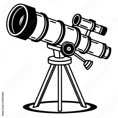 Minimalist line art of a telescope on a tripod, perfect for astronomy, stargazing, and space-themed designs and projects.