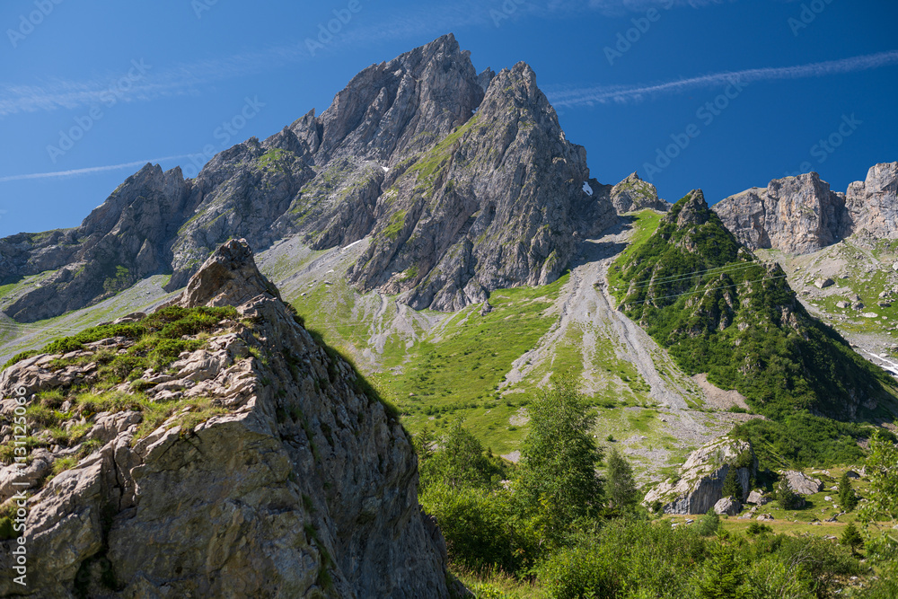 Fototapeta premium The Aiguilles de la Penaz (2,688 m) is a mountain in the Beaufortain Massif in Haute-Savoie, France. Part of the Tour du mont blanc challenge. 