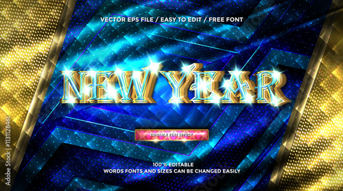 3D rendering new year gold text effect animation