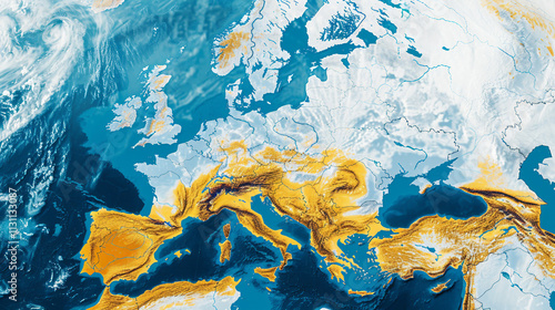 Wallpaper Mural Detailed weather forecast map of Europe showing isobars, pressure systems, wind directions, and temperature zones. Ideal for meteorological analysis, climate predictions, or educational. Torontodigital.ca