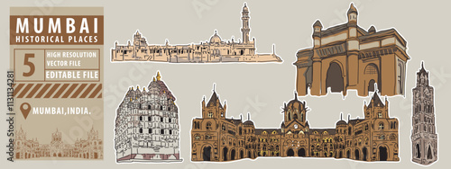 Vector city elements of historical place in Mumbai