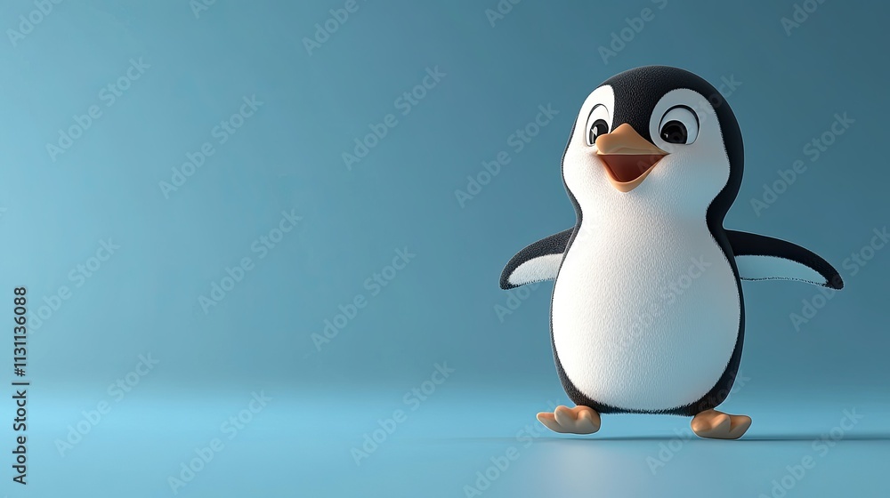 Obraz premium Joyful Cartoon Penguin on Blue Background