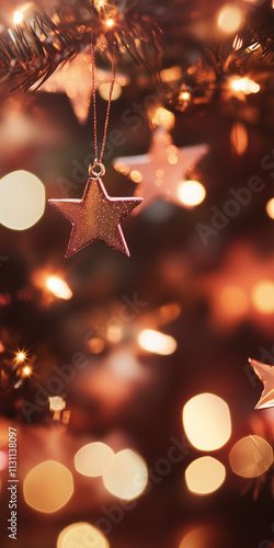 a christmas theme background image, with stars, bokeh effect