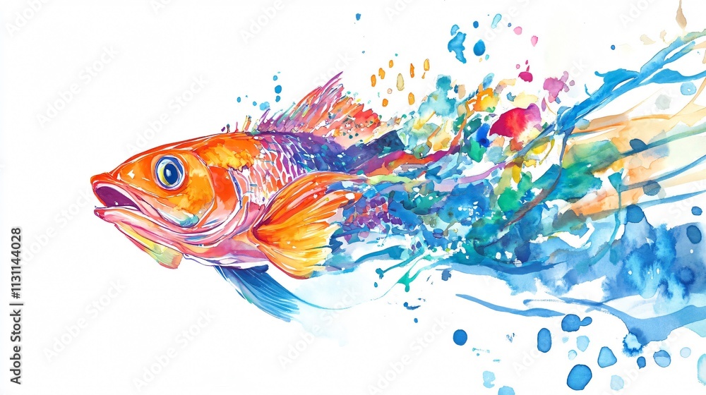 Fototapeta premium Vibrant Watercolor Fish: A Colorful Abstract Painting of Marine Life
