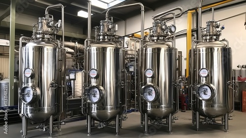 Wallpaper Mural stainless steel bioreactors in an industrial setting, representing advanced biotechnology and industrial fermentation processes Torontodigital.ca