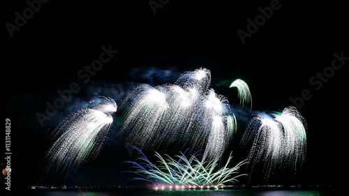 International fireworks show On the surface of the sea at the beach of Pattaya City, Chonburi Province. photo