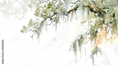 Whispering Oak: A Watercolor Painting of Spanish Moss