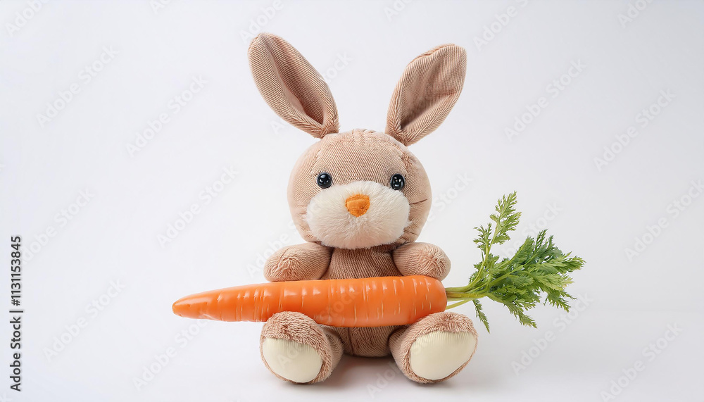 Fototapeta premium Cute Plush Bunny Rabbit Holding a Carrot Easter Spring Food