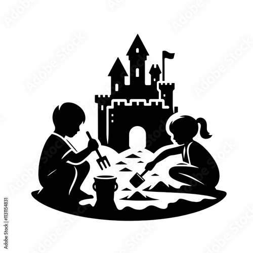 Kids building sandcastle.