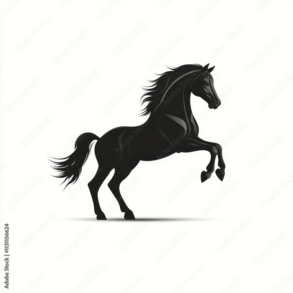 Obraz premium Majestic black stallion rearing, isolated on white.