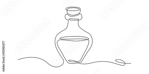 continuous line drawing of magic potion bottle.one line drawing of glass potion bottle.single line vector illustration.isolated white background