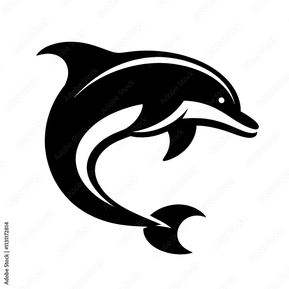 Obraz premium Black dolphin silhouette leaping.