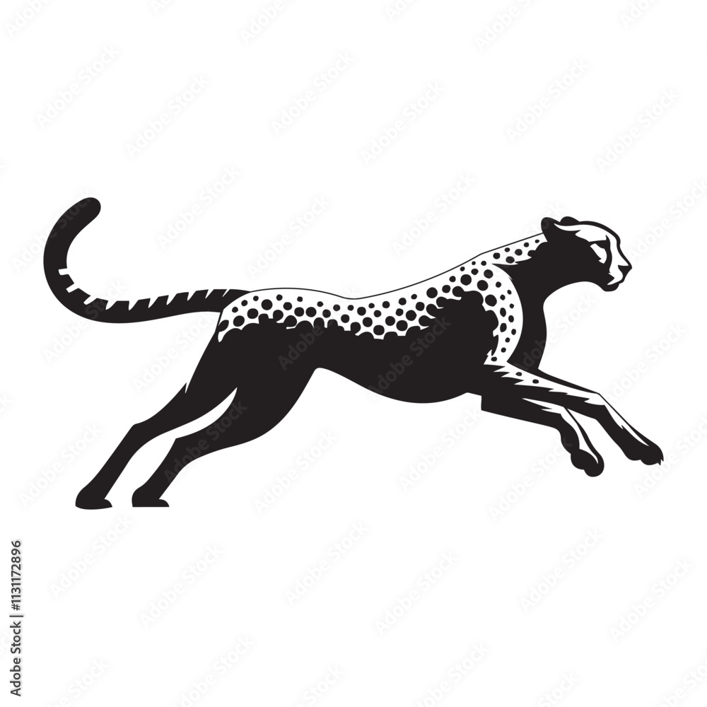 Fototapeta premium Cheetah running at full speed silhouette vector art black color design and solid white background 