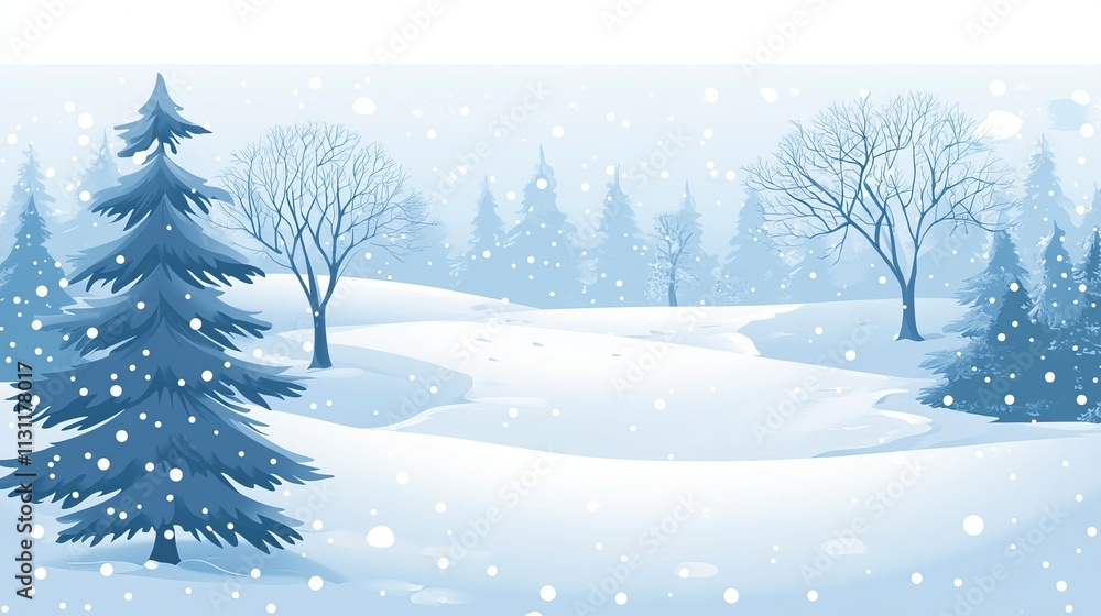 Fototapeta premium Snow landscape on white background 