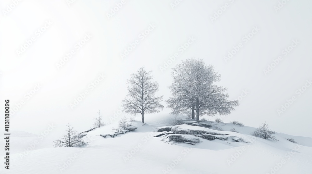 Fototapeta premium Snow landscape on white background 