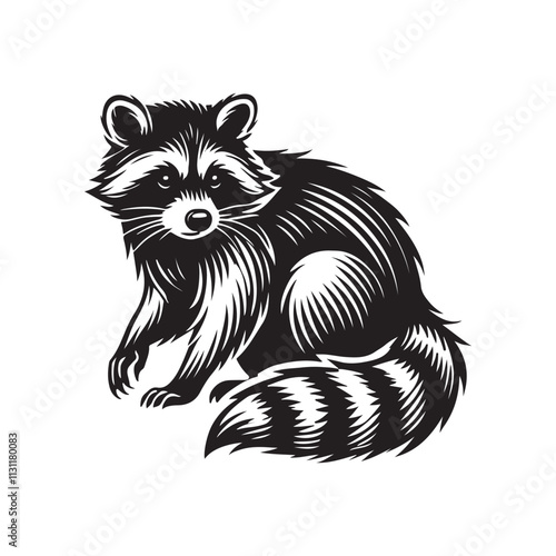 Raccoon climbing a tree  silhouette vector art black color design and solid white background 