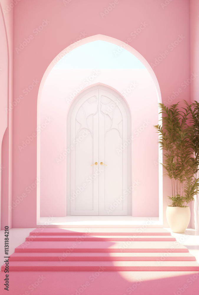 Fototapeta premium Pink hotel with plants.