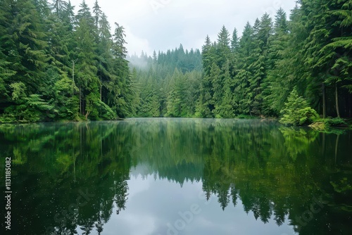 Serene Larch Lake. Tranquil natural landscape