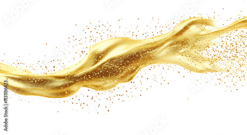golden sand flying explosion isolated, abstract sands cloud wave explode, yellow colored sand splash air fly on a transparent background photo