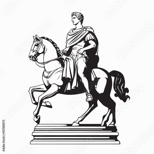 Ancient Roman Emperor Statue on Horse image vector isolated on white background.