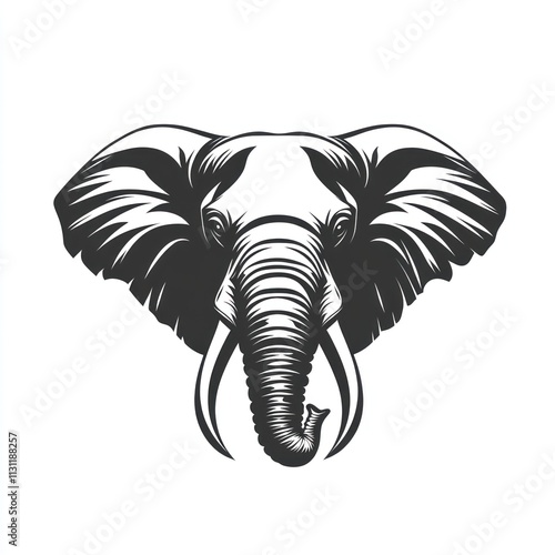 Wallpaper Mural Monochrome illustration of an elephant's head, front view, detailed features, bold lines, vintage style. Torontodigital.ca