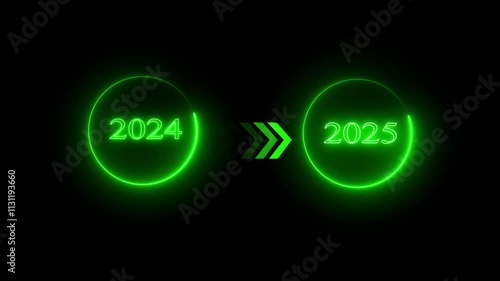  green saber  direction by arrow animation grid line.  Animation of Glowing neon goodbye 2024 and welcoming the new year 2025. direction by arrow animation grid line. photo