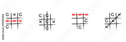Set of tic tac toe game icons. Noughts and crosses, competition, classic game board, template tic tac toe. Vector. EPS10.