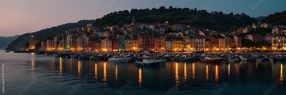 Fototapeta premium sunset over city harbour