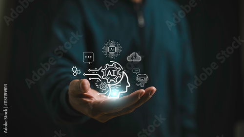 AI Technology People use AI technology intelligent robots Artificial intelligence created through prompt input, future technological changes Using AI helps to make work easier and faster