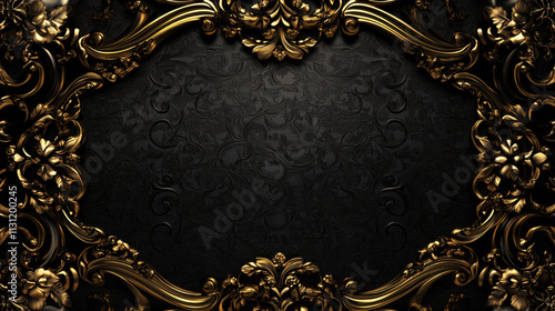 Elegant Baroque Gold Frame on Ornate Black Background