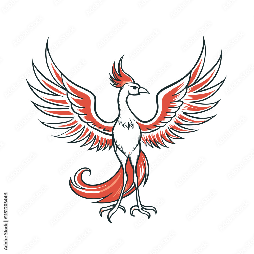 Obraz premium Red and white phoenix with wings spread.