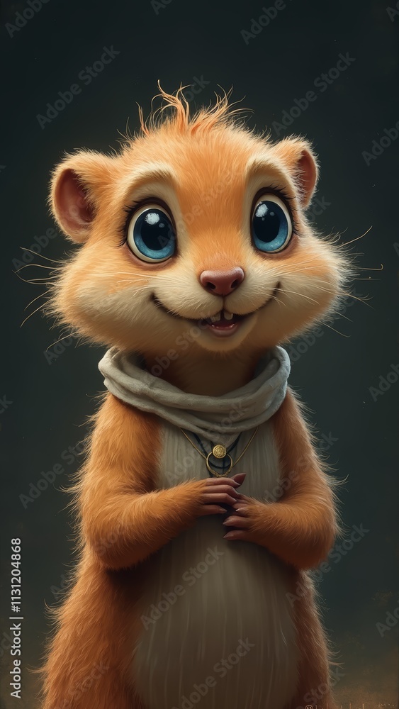 A cute little chipmunk with big blue eyes and a scarf A cute little chipmunk with big blue eyes and a scarf