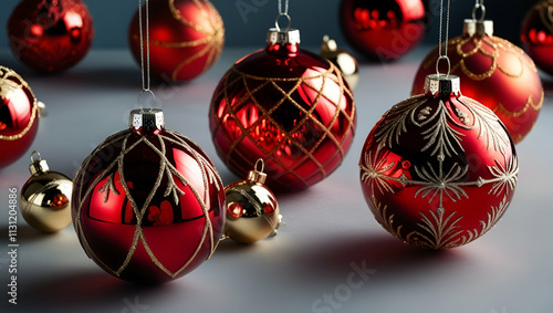 Christmas Tree, Red and Green Ornaments, Generative AI	

