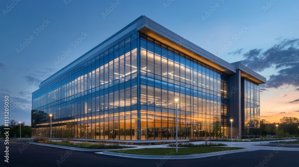 Fototapeta premium large office building on a sunset