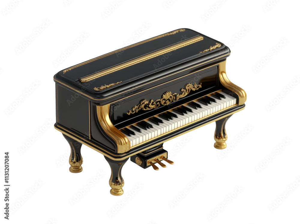 Fototapeta premium Elegant Grand Piano with Gold Accents on Transparent Background