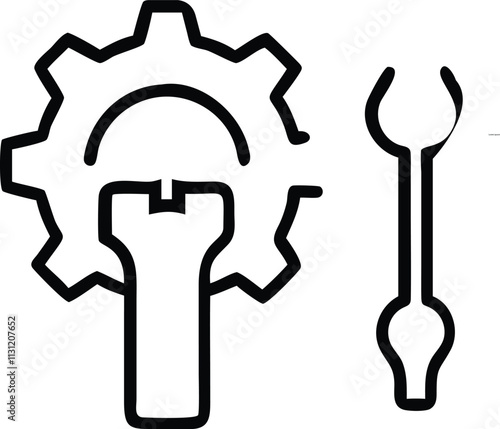 A minimalist illustration of a hand holding a gear and wrench, symbolizing technical support and repair services 